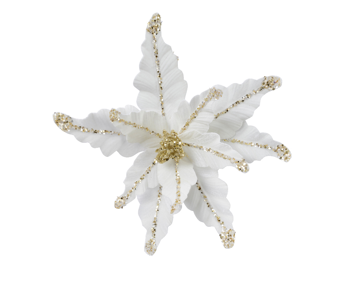 Large White Poinsettia Clip on Flower - Decorate Christmas