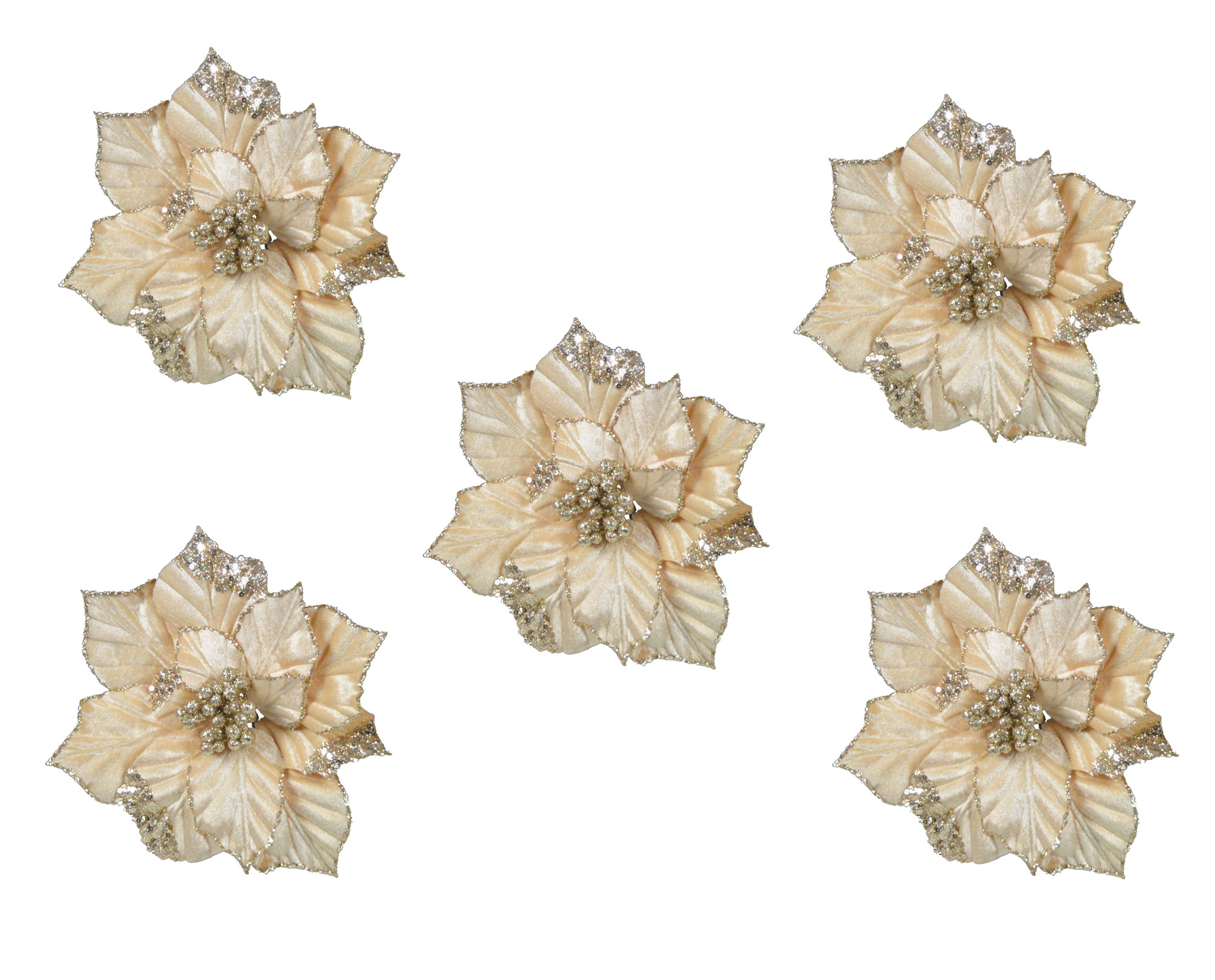 Champagne Gold Poinsettia Clip on Flower Christmas Decorations ...